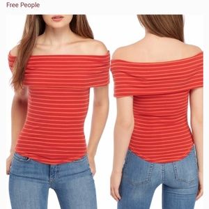 FP NWOT Melbourne Tee Striped Off Shoulder Top
